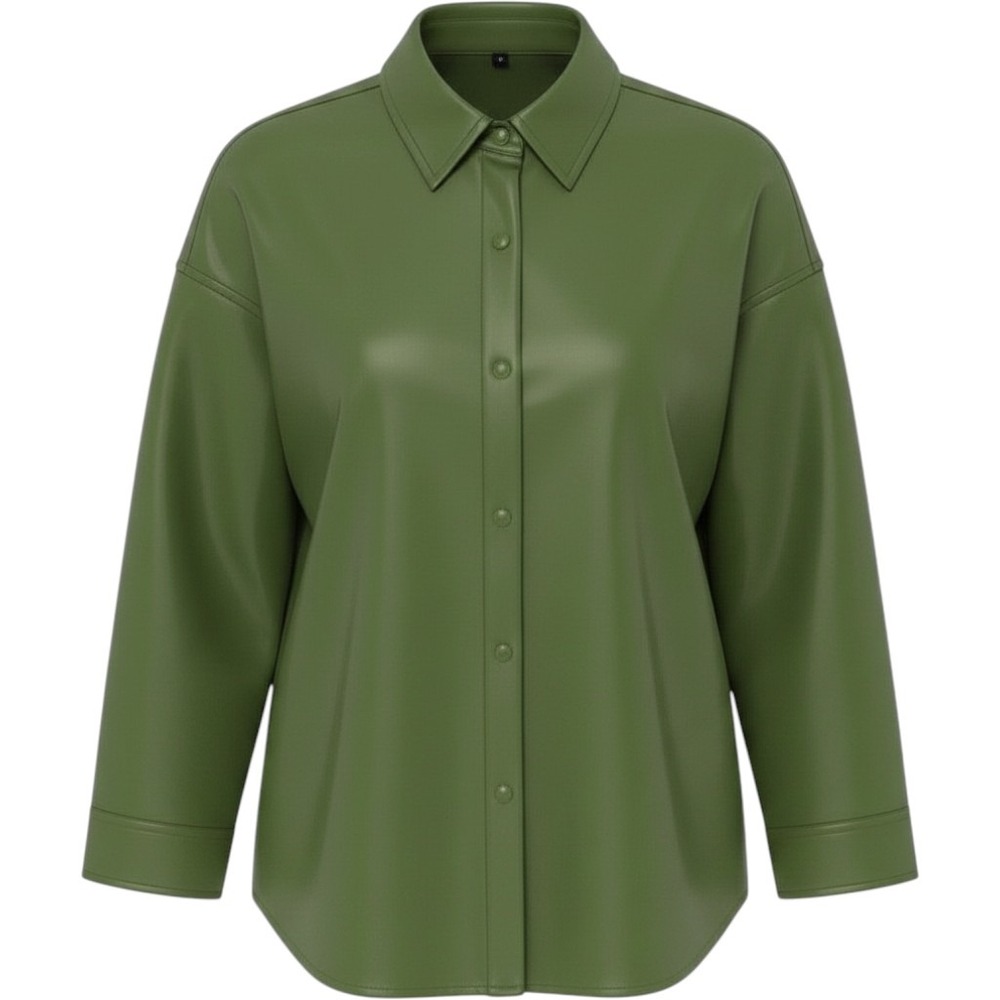 WeWoreWhat Buttery Soft Vegan Faux Leather Overshirt/Shacket Green Women SP Snap